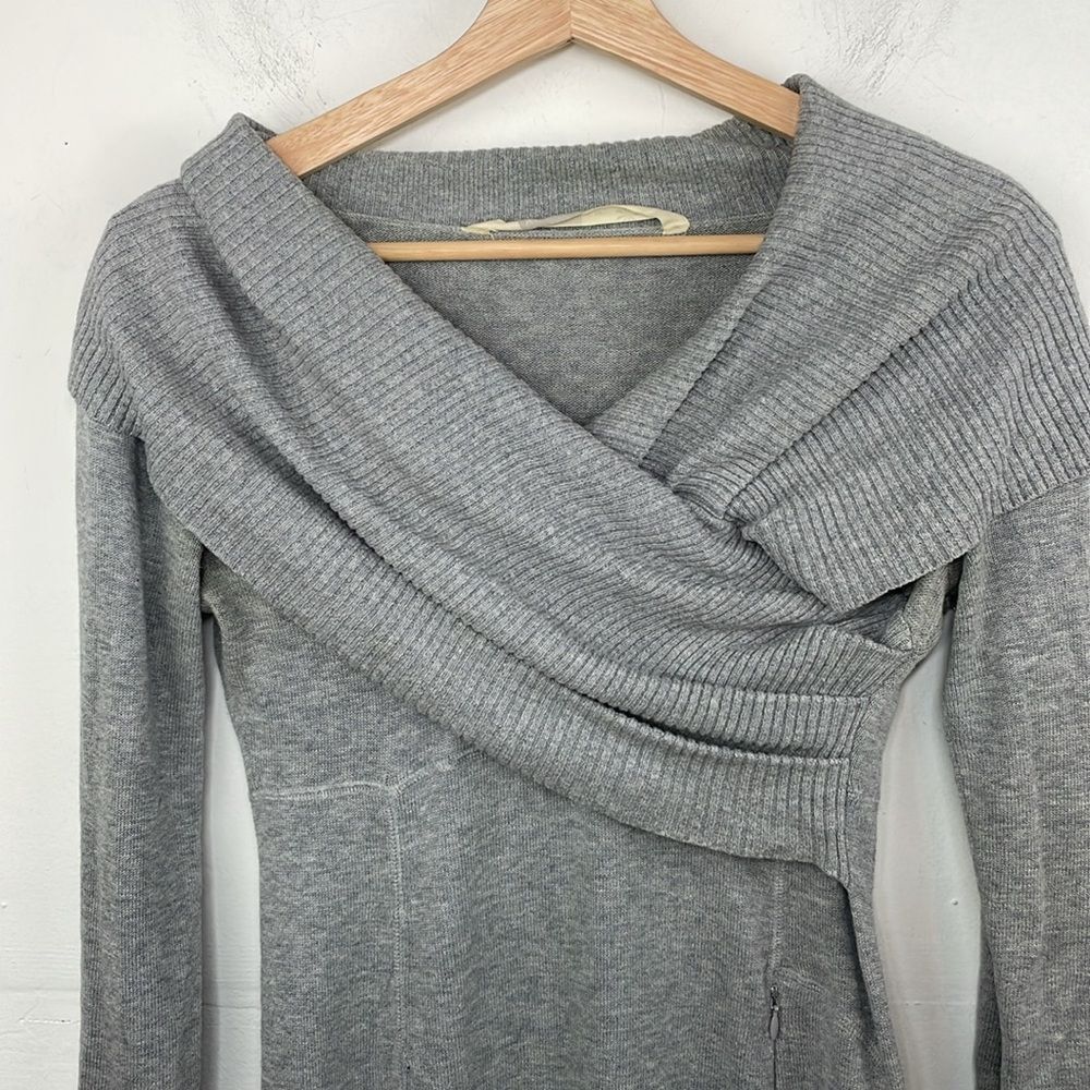 Athleta Sochi Cowl neck Wrap Dress lightweight Sweater long sleeves size XS Gray - Picture 2 of 12
